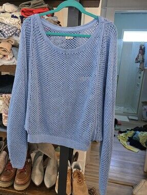 Pilcro X Anthropologie Light Blue Open-Weave Sweater